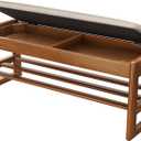 Shoe Rack Bench with Cotton-Linen Cushion 2-Tier Wooden Storage Bench 550lbs Compact Simple & Modern Design for Entryway, Hallway, Bedroom, Living Room, Closet, Front Door Entrance, Foyer (39.37inch)