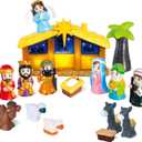 Lighted Nativity Set, 17 PCS Kids Little Nativity Playset, Children Toy Nativity Figures Include Manger Baby Jesus Three Kinds Small Animals for Toddler Children Kids, Xmas Decoration