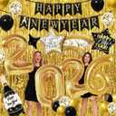 Labeol 39 PCS New Years Decorations 2026, Happy New Year Set with Large Foil Balloons, Banner, Gold Foil Curtains Black, Gold, Confetti Balloons for Party