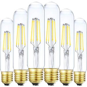 6 Pack T10 Tube Light Bulbs,LED Edison Bulbs Daylight 4000K,E26 Base,4W Vintage Bulb 40 Watt Equivalent,Dimmable for Desk Lamp,Curio Cabinet,Islands,Chandeliers,Pendant Lights