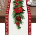 Netnology Watercolor Poinsettia Red Christmas Table Runner with White Snowflake,Seasonal Winter Xmas Party Decoration Holiday Indoor Home Kitchen Decor 13 x 108 Inch