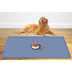 48" x 32" Largest Pet Food Mat, XXXL Silicone Dog Mats for Food and Water, Nonslip Pet Feeding Mats for Floors,Dog Cat Bowl Mat with Raised Edges, Lake Blue