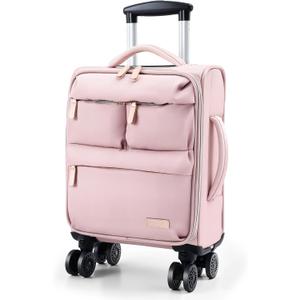 16 Inch Underseat Carry On luggage Airline Approved, Softside Suitcase with Spinner Wheels, Lightweight Travel Rolling Bag with Detachable Laptop Padded for Women, Pink
