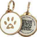 Pet Dwelling QR Pet Tag  Easy Scan Instant Location Alerts, Online Pet Profile with AI Feature for Dogs & Cats (Lux Gold White Paw)