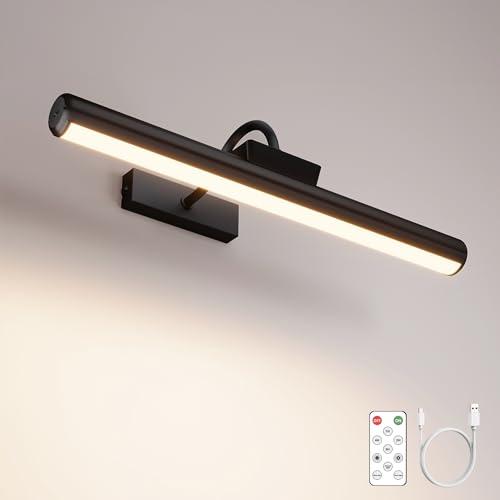 Skairipa Picture Light with Remote, 16in Battery Operated Picture Lights for Wall 5000mAh, 3 Color Modes and Dimmable LED Art Lighting with Timer for Painting, Frame, Gallery (Black-1Pack)
