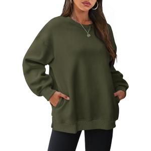 WIHOLL Womens Oversized Sweatshirts Crewneck Long Sleeve Tops Fleece Pullover Fall Fashion Clothes with Pocket (X-Large, Army Green)