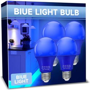 UNILAMP 4 Pack Blue LED Light Bulbs, E26 Blue Light Bulb 9W Equivalent 60W, Blue Colored Light Bulbs for Party Decorative, Holiday Home Lighting, Thanksgiving Day, Christmas, Halloween 120VA19BWW9E26