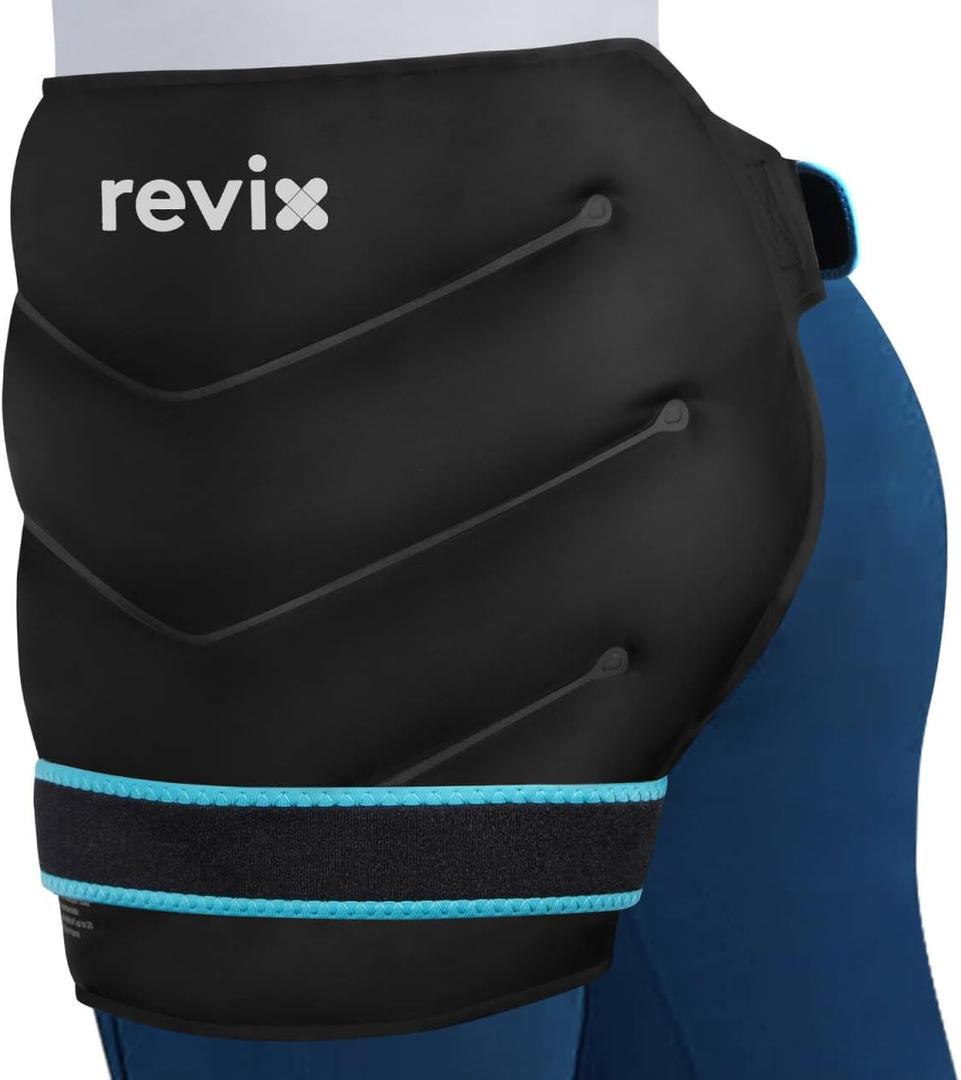 REVIX Extra Large Hip Ice Pack Wrap After Surgery, Reusable Gel Cold Pack for Hip Replacement Recovery, Sciatic Nerve, Cold Therapy Hip Flexor Compression Wrap, Black