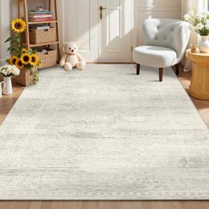 Latte&Fog Washable 6x9 Area Rugs, Large Ivory Rug for Living Room, Dining Room, Bedroom, Neutral Floral Vintage Rugs for Kitchen, Dorm, Nursery, Non Slip Soft Carpet for Classrom, Office, Farmhouse