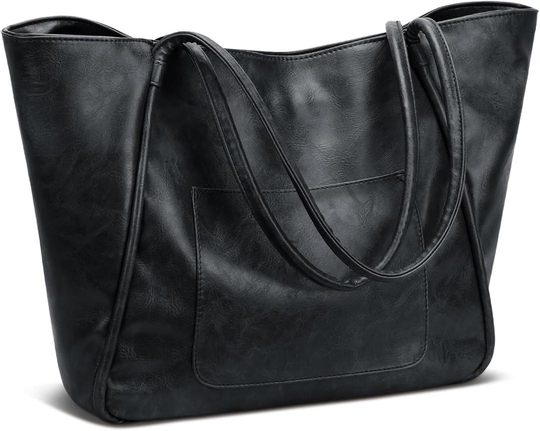 KKXIU Large Tote Bag for Women with Zipper Work Leather Travel Purse and Handbags