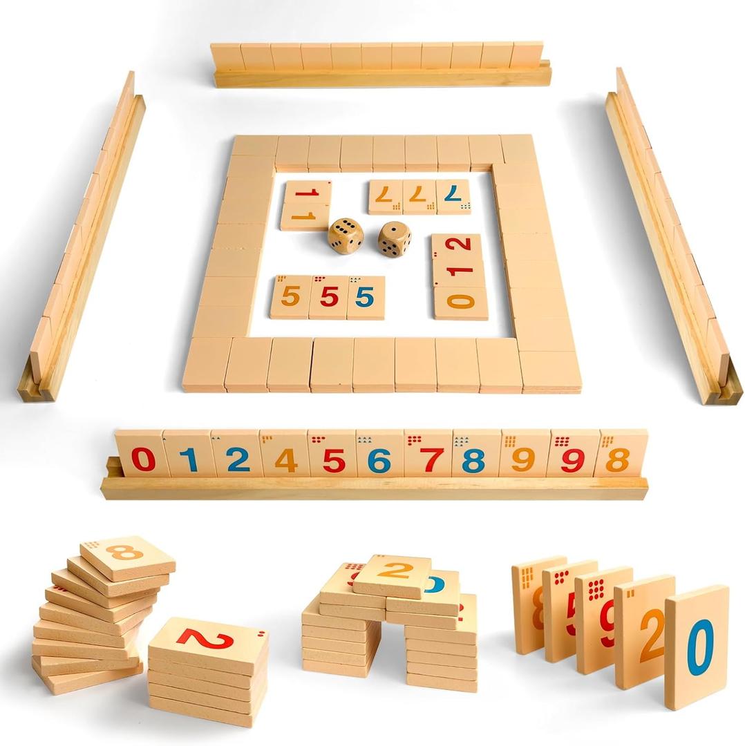 Chinese Mahjong Set for Beginners, Portable Travel Mahjong Game with Numbered Tiles, Easy to Learn Starter Set, Board Game for Adults and Teens