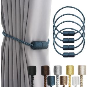 4 Pack Blue Strong Magnetic Curtain Tiebacks Outdoor Elegant Decorative Tie Backs Modern Rope Tiebacks for Drapes Window Curtain Holdbacks for Draperies