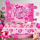 2 x Hot Pink Party Decorations For Girls,Banner,Pink Balloons,Tablecloth,Paper pom poms Party Supplies for Women