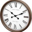 Extra Large 50cm Wall Clock in Brown - 20 Inch Silent Non Ticking Wall Clocks for Living Room, Vintage Farmhouse Train Station Design with Black Roman Numerals, Over Fireplace Clock