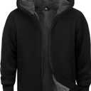 boys Fleece Jacket Zip Up hoodie Kids Winter Coats Warm Soft Sherpa Lined Hoodie Outerwear Teens 6-15 (Black, L)