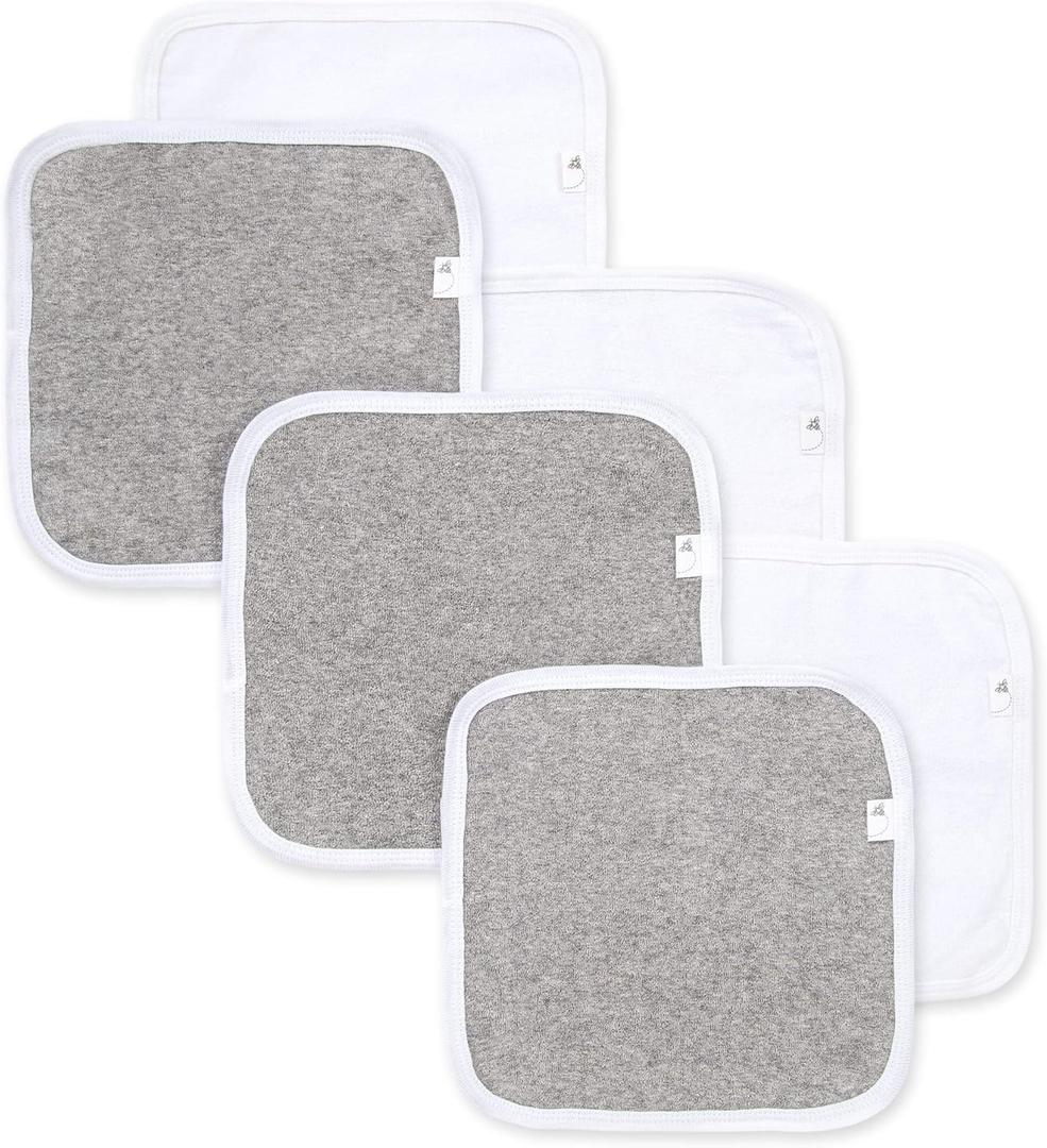 Burt's Bees Baby Infant Washcloths, 100% Organic Cotton, Soft and Super Absorbent Knit Terry Wash Cloth - 6 Pack Set (Heather Grey)
