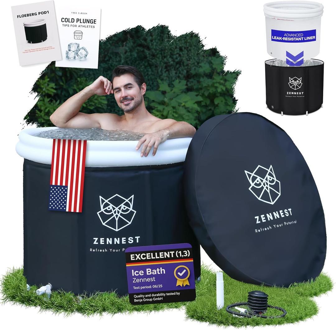 Zennest Patented Leak Guard Ice Bath Tub for Athletes – 90 Gal XL Cold Plunge Tub, 6-Layer Insulated Portable Bathtub for Adults, Air-Cavity Thermal Shield, 2-in-1 Hot & Cold, Outdoor/ Indoor + eBook Zennest Patented Leak Guard Ice Bath Tub for Athletes – 90 Gal XL Cold Plunge Tub, 6-Layer Insulated Portable Bathtub for Adults, Air-Cavity Thermal Shield, 2-in-1 Hot & Cold, Outdoor/ Indoor + eBook