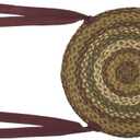 VHC Brands Tea Cabin Rustic Jute Green Textured Striped Round Kitchen Chair Pad Set of 6 15", 6 Count