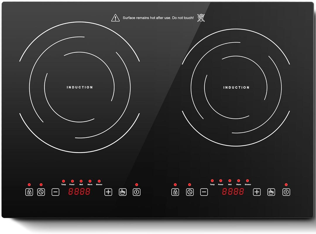 Induction Cooktop with 2 Burners, Horizontal Electric Stove, Built-In Induction Cooker, 1800W Sensor Touch Electric Cooktop, 18 Power Levels, Timer, Safety Lock, 120V, 20 Inch