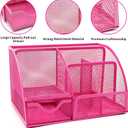 12 in 1 Hot Pink Desk Organizers and Accessories Set, Gifts for Coworkers Women, Office Supplies Stapler Pen Holder Tape Holder Staples Scissors Ruler Staple Remover, Pink