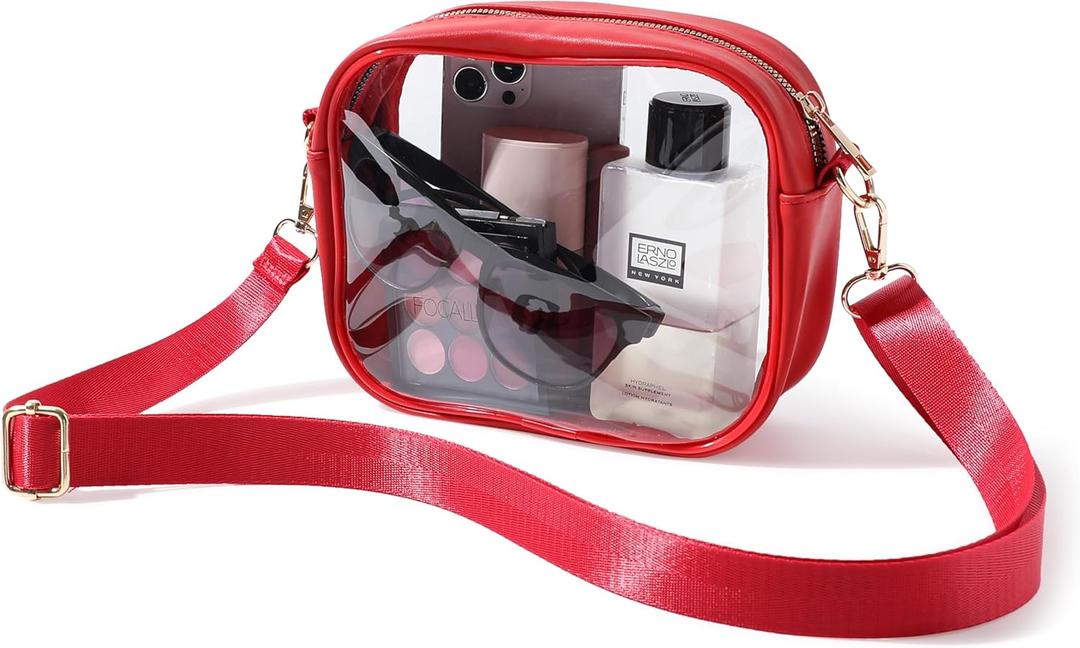 TOBVZOO Clear Bag Stadium Approved, Crossbody Transparent Bag for Concerts Sports Events, Purses for Men & Women (Red)