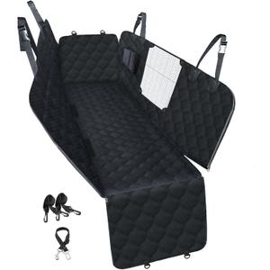 PETICON Dog Car Seat Cover with Mesh Window, 100% Waterproof Pet Seat Cover for Back Seat, Scratchproof Dog Hammock for Cars, Trucks, SUVs, Jeeps, Black