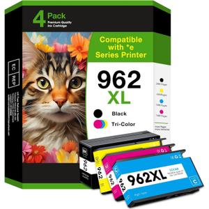 Compatible Ink Cartridge Replacement for HP 962XL. Works for HP OfficeJet Pro 9010, 9012, 9013, 9014, 9015e, 9016, 9018, 9019, 9020, 9025 Printers. 4 Pack (Black, Cyan, Magenta, Yellow)