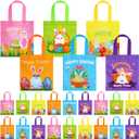Sweetude 60 Pcs Easter Tote Bags Bulk Easter Gift Treat Bags with Handles Reusable Non Woven Bunny Rabbit Egg Goodie Party Favor Packages for Party Supplies