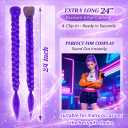 24 Inch Long Purple Braid Ponytail Extensions Pre Stretched Purple Hair Extensions for Braids Easy Clip in Ponytail for Teen Cosplay Halloween Costume(24 Inch)