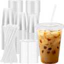 Lamosi 100 Pack 16 oz Clear Plastic Cups with Lids and Straws, Disposable Plastic Coffee Cups with Lids for Iced Coffee, Cold Beverages, Smoothies and To-Go Drinks