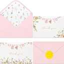 Crisky Baby Shower Thank You Cards with Envelopes & Stickers, 50 Pack Pink Gold Baby Thank You Greeting Cards Bulk for Girl, Watercolor Delicate Wildflower Design