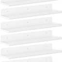 Lifewit Floating Shelves for Wall, 6 Pack White Acrylic Shelf 15" Room Decor for Bookcase/Vinyl Record Display/Photo/Picture in Bedroom, Living Room, Bathroom, Kitchen Storage and Organization