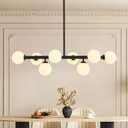 Ecoillumix 8-Light Globe Sputnik Chandelier, 33" Mid Century Modern Chandeliers, Dining Room Chandelier Over Table with Milk White Glass, Linear Chandeliers for Dining Room, Kitchen Island - Black