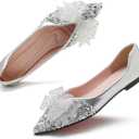 Flats Shoes Women Rhinestone Wedding Flats Comfort Pointed Toe Ballet Flat Shoe Low Heel Dress Shoes Sparkly Flats for Women, 37