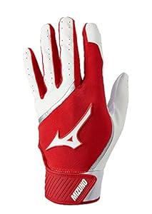 Mizuno MVP Adult Baseball Batting Glove, White-Red, Small