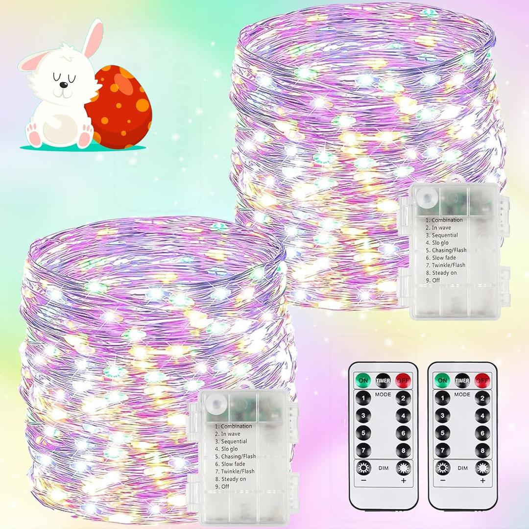 BOSSERN 2 Pack Each    Waterproof Fairy Twinkle Lights Battery Operated, Each Indoor&Outdoor Christmas String Lights with Timer&Remote Control for Christmas Tree Wedding (Multicolor)