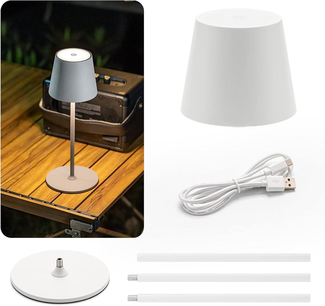 LED Cordless Table Light 4000mAh Rechargeable Battery Table Lamp Outdoor & Indoor Dimmable Aluminum Cordless Lamp for Livingroom Bedroom Restaurant Coffee Table etc (White)