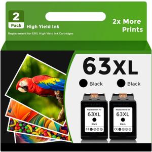 63XL Black Ink Cartridge Replacement for HP 63 XL 2 Pack for HP63 HP63XL for 4650 3830 5255 4520 4655 5222 5200 5258 5212 3632 5252 4652 4510 3631 3630 1112 2130 4512 2132 3634 5260 3833 4654