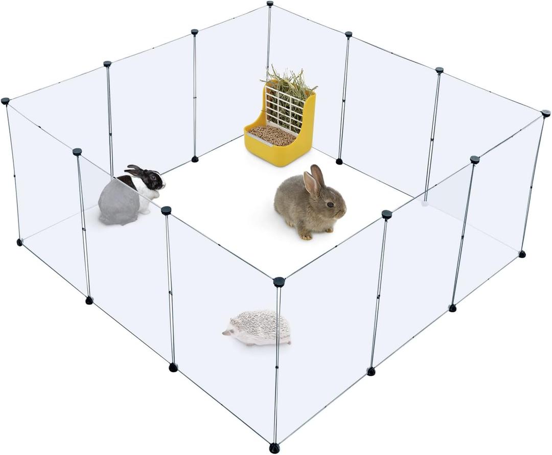 BRIAN & DANY Dog Playpen, Portable Plastic Pet Playpen, Clear Dog Play Pen Acrylic Rabbit Playpen Indoor, 12 Panels Puppy Fence and Guinea Pig for Small Animals 28 X 20 Inch