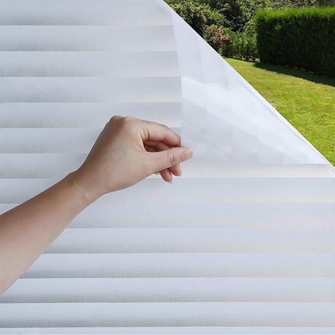 Mangobox Privacy Window Film, Non Adhesive White Strips Vinyl Glass Film,Faux Shutter Blinds Looking Static Cling Glass Covering for Home Office Security Protection UV Blocking (35.4X78.7 inches)