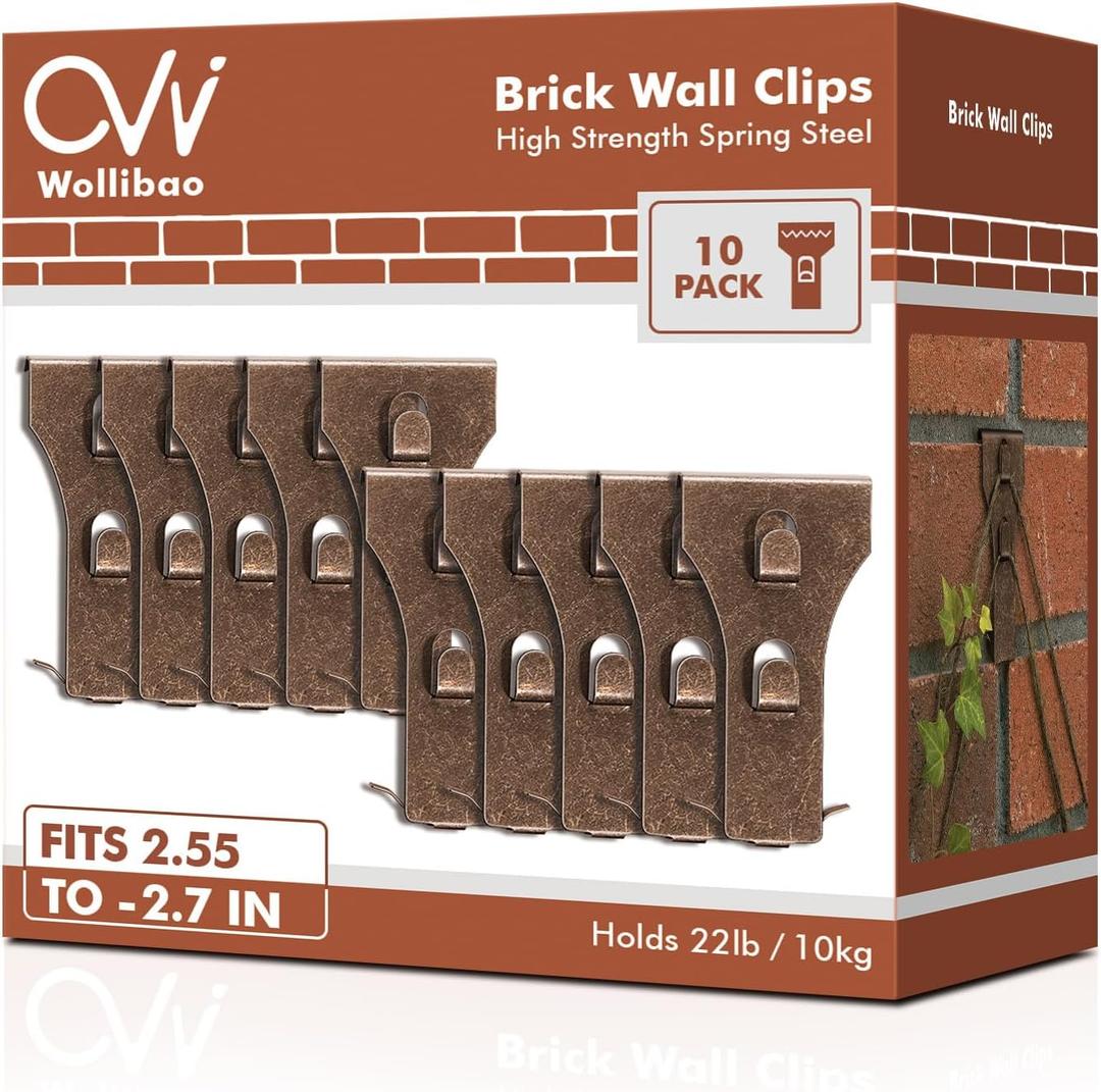 XL Brick Wall Clips, Brick Hooks Brick Hangers for Hanging Outdoors No Drill, Fit 2.55 to 2.7 inch Wall Brick, 10 Pack