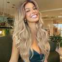 XIXIBI Long Blonde Wig Blond Wavy Wig for Women Beach Blonde Highlight Middle Part Wigs with Dark Root Synthetic Heat Resistant Natural Hair Wig for Daily Party