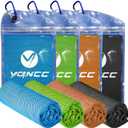 YQXCC Cooling Towels | 4 Pack 47"x12" | Ice Cool for Neck | Microfiber Soft Breathable Chilly | for Yoga, Sports, Golf, Gym, Camping, Running, Fitness, Workout & More Activities (Light Blue/Dark Gray/Orange/Green)