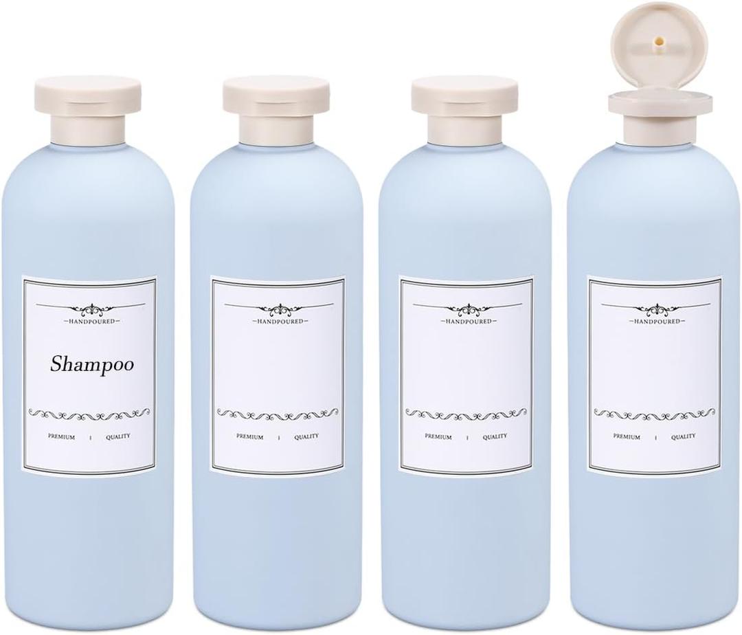 ASEVAT 13.5oz 4pack Refillable Travel Shampoo and Conditioner Bottles, Travel Size containers, Travel Bottle for toiletries, Squeeze Bottles with Flip Cap, Empty Plastic Leak Proof Travel Bottles (Blue)
