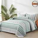 Goodidea Boho Quilt Set King Size,3 Piece Mint Green Bohemian Striped Bedspread Coverlet Set with 2 Pillow Cases Lightweight Soft Microfiber Bedding Set for All Seasons (104"x90")
