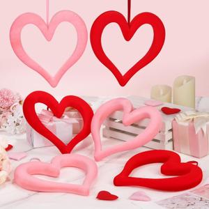 Aneco 6 Pieces Valentines Day 3D Velvet Heart Hanging Ornament 9.45 Inch Foam Heart Wreaths for Valentines Day Wedding Anniversary Front Door Home Decor, Red and Pink