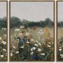 Vintage Meadow Landscape Country Wall Art Framed Canvas Prints Art Decor, Retro Scenery Antique Painting Rustic Spring for Living Room Bedroom Home Bathroom Wall Decoration, 12x16inch, Set of 3