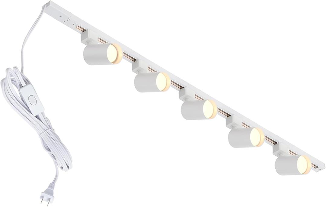 Plug in Track Lighting with Power Cord, 5-Light LED Track Lighting Kit with 39in Rail, Modern Kitchen GU10 Track Lighting Fixtures Plug in Ceiling Light with 13FT Plug Cord, White (No Bulbs)