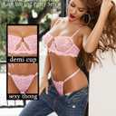 Avidlove Lingerie for Women Sexy Lace Bra and Panty Set Underwire Push Up Lingerie Sets Demi Half Cup Pink S