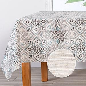 MYSKY HOME Rectangle Tablecloth 60x84 Inches -Linen Farmhouse Geometric Patterned Tablecloth Waterproof Decorative Washable Fabric Table Cloth for Kitchen Dining Moroccan Tablecloth, Grey